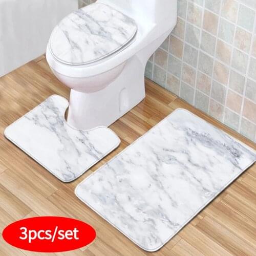 3PCS Marble Floor Mat Non-Slip Bath Rugs Hallway Front Door Mats Bathroom Carpet Toilet Seat Cover Absorbent Foot Pad Home Decor