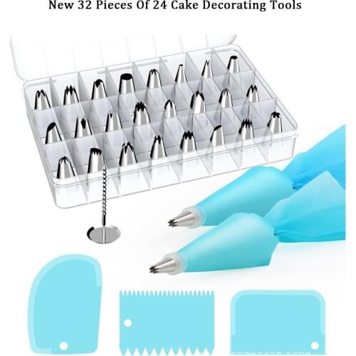 New 32 Pieces 24 Boxed Decorating Cake Decoration Tools Silicone Bag Cream Scraper Converter
