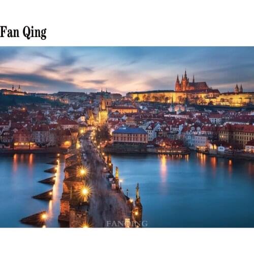 5D DIY Full Drill Diamond Painting Prague night view Cross Stitch diamond Embroidery Kits Living room bedroom decorations