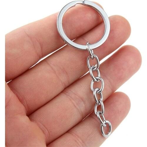 8 Style Silver Color Round Keyring Keychain Split Ring with Short Chain Key Rings Women Men DIY Key Chains Accessories Wholesale