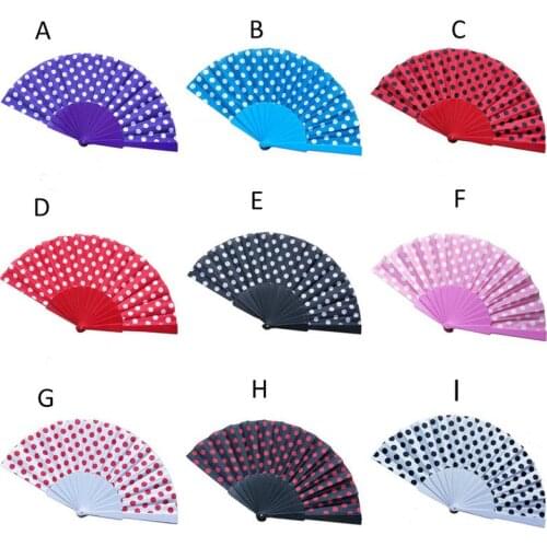 9 Colors Summer Vintage Plastic Folding Fan Hand Held Japanese Style Polka Dots Fan Gifts Drop Shipping