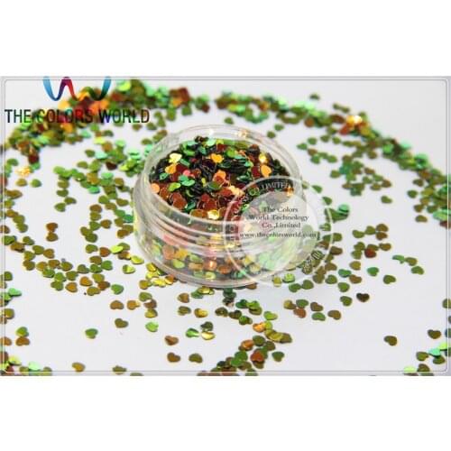 SSXJ123-104 Sequins Heart shape Magical Bullion Olive Green Color Valentines day accessory for nail Art or DIY deco 1pack=50g