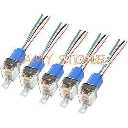 5pcs JD1914 80A 12V DC Car Stereo Alarm SPDT Green Pilot Lamp Relay w Wired Socket