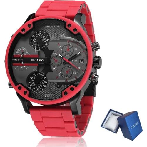 Relogio Cagarny Masculino Cool Big 3D Dial Quartz Watch Men Red Male Clock Dual Display Army Military Mens Watches XFCS