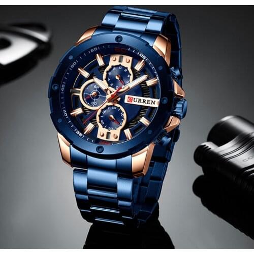 CURREN Brand New Fashion Quartz Watch Mens Large Dial Stainless Steel Strap Waterproof Watch Sports Calendar Business Watches