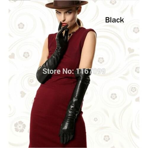Top Quality Black Elbow Leather Gloves Long For Women Winterl Suede Glove Luva de couro 1 Pair/Lot