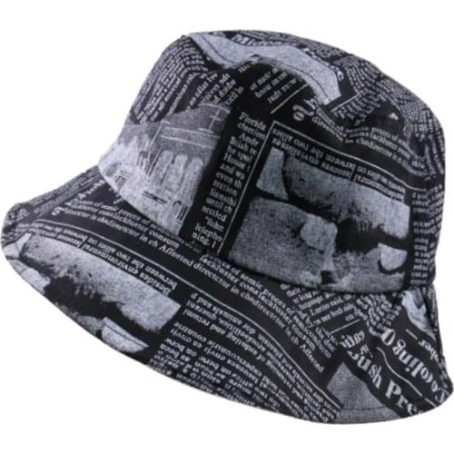 Black White Letter newspaper Print Sun Hat Fashion Fisherman Hats Men Women Street Hip Hop Bucket Hat Fishing Cap