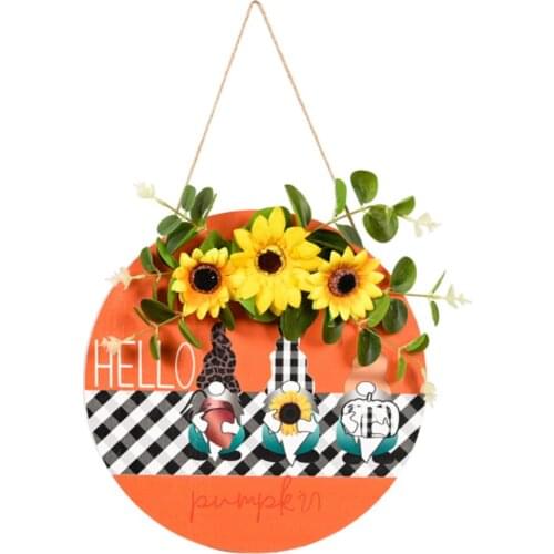Wooden Hanging Rustic Welcome Sunflower Sign Nursery Decor Party Supplies For Home Brown Black And White Plaid Print House Plate