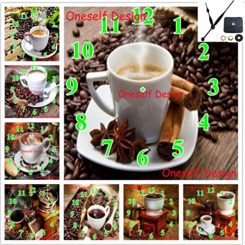 Home decortion wall sticker 5d diamond embroidery coffee diamond painting cross stitch with Mechanical clock diamond mosaic sale
