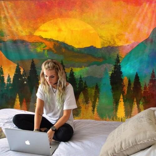 Home decor golden landscape tapestry wall hanging fabric background living room mural yoga mat beach tapestry