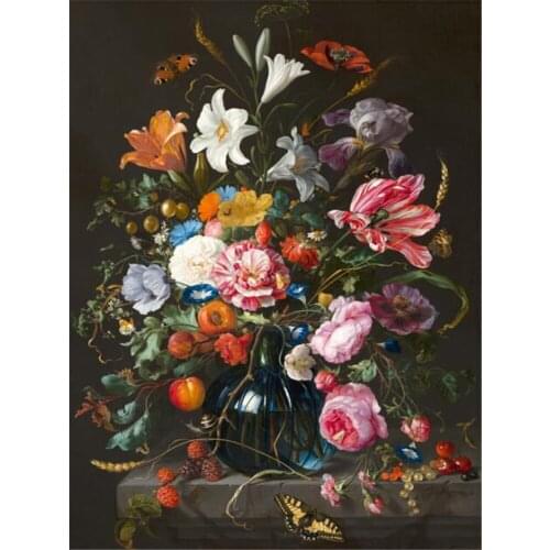 Europe Vintage Flowers Glass Vase DIY Cross Stitch Embroidery 11CT Kits Needlework Craft Set Printed Canvas Wholesale