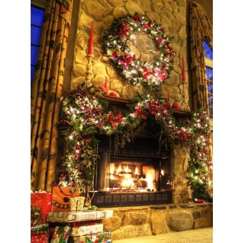VinylBDS 5x7ft(1.5x2.2m) Christmas Photo Background Lights The Fire In The New Year Fondos Estudio Fotografico Backdrop