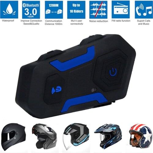Waterproof 1200M Motorcycle Helmet 10 Riders Full Duplex Intercom Headset Wireless Bluetooth 3.0V Interphone FM Radio V10