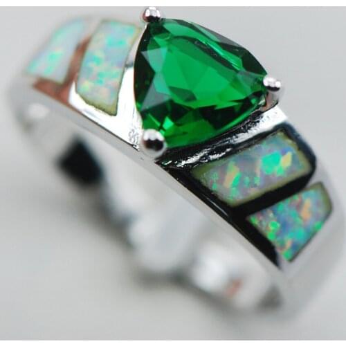 Simulated Emerald White Opal 925 Sterling Silver Ring Size 6 7 8 9 10 R1302