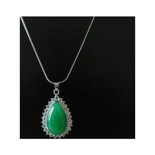 Collection T100% Natural Hand-carved Chinese Green Jade Tear Drop Pendant Silver Carving Necklace Safe And Luck Good Gift