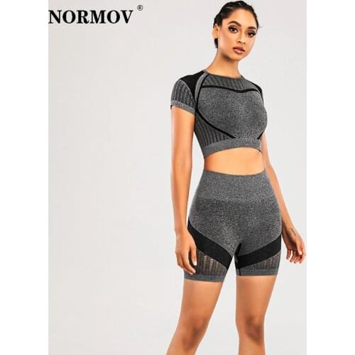 2PCS Seamless Women Yoga Set Workout Sportswear Gym Clothing Fitness Short Sleeve Crop Top High Waist Leggings Sports Suits