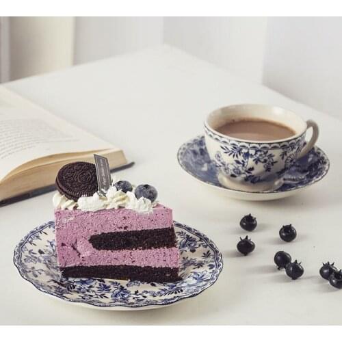 Creative Coffee Tea Cup Saucer Retro Blue And White Dessert Breakfast Cups Household Ceramic Mug Fruit Plate Drinkware Teaware