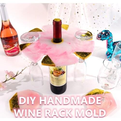 DIY Round Wine Rack Mould Crystal Epoxy Resin Mold Coaster Six Slots Cup Holder Mold Silicone Tray Mold Set Casting Craft Moldes