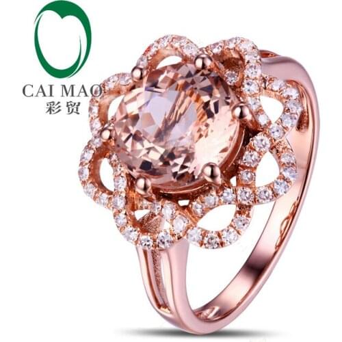 2.15ct VS 8mm Round Morganite Pave Diamond Real 14kt Rose Gold Engagement Ring