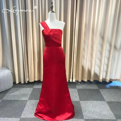 Leeymon Red One Shoulder Satin Evening Dress Mermaid Elegant Party Dress Detachable Bowknot robe de soiree Custom Made