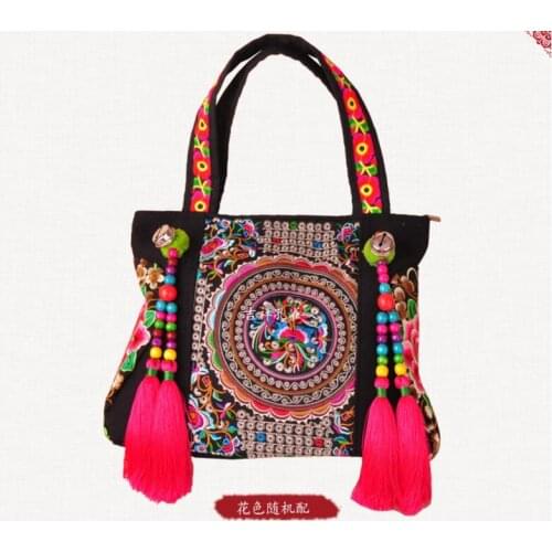Hot Fashion embroidery Women Tassel bags!Multi-use Floral Lady Shoulder&Handbags All-match Vintage canvas Beading Casual Totes