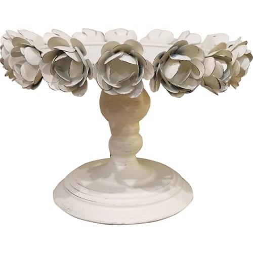Metal rose edge white retro antique cake plates with pedestal