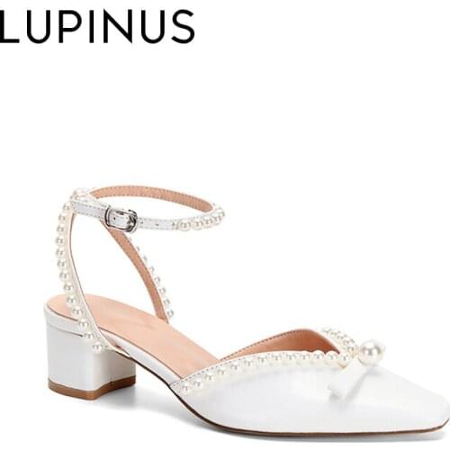 LUPINUS 2021 New Summer Women Sandals Fashion Pearl Decoration Women High Heel Ankle Straps Women Shoe For Wedding/Party/Dress