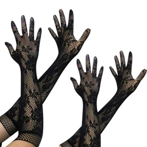Women Lace Gloves Hot Sexy Womens Transparent Long Lace Hollow Out Gloves Stretch Long Lace Gloves Three Colors