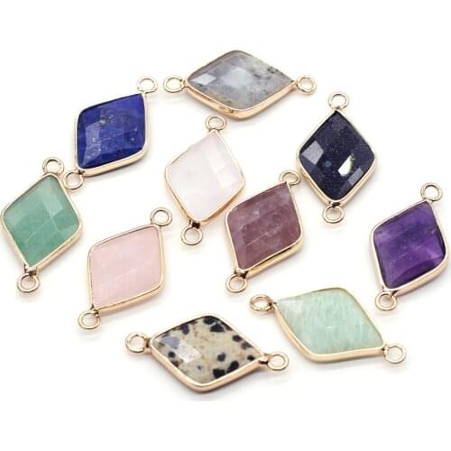 Natural Stone Pendants Connectors Rhombic Faceted Crystal Agates Jades Stone Charms for Jewelry Making Necklace Bracelet Gift
