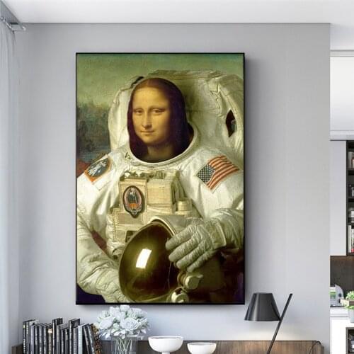 Funny Art Mona Lisa The Astronaut Canvas Poster Abstract Wall Art Posters and Prints Cuadros for Living Room Unframed