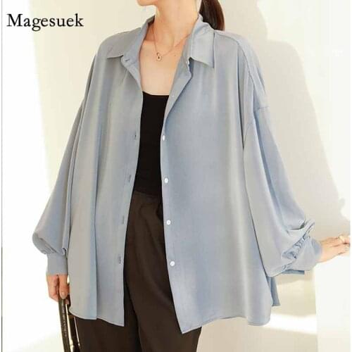 Casual Satin Autumn Women Long Sleeve Top Plus Size White Blouse Korean Loose Oversized Shirt Women Cardigan Womans Tops 11340