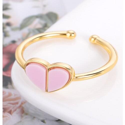 Romantic Pink Heart-shaped Metal Ring For Girls Fashion Cute Gold Silver Color Opening Love Heart Ring Anillos Bague Party Gifts
