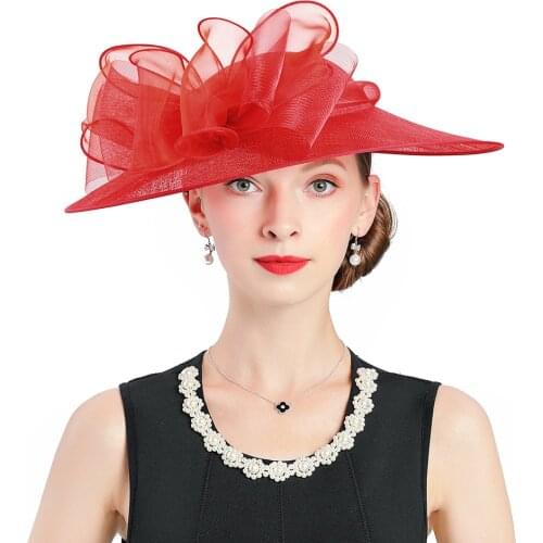 Wide Brim Hat Women Fedoras Fashion Linen Red Bottom Hats Fascinator Elegant Summer Cap Flower Decoration Outdoor Womens Hats