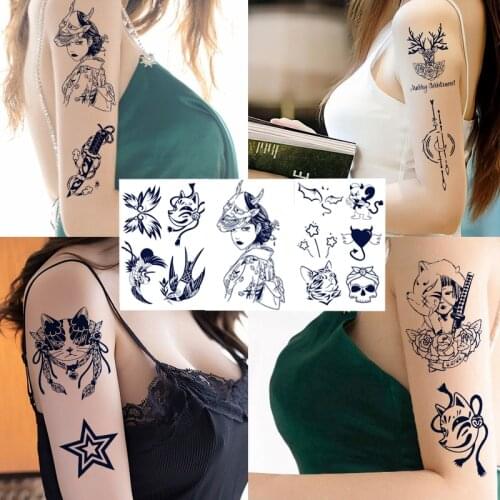 Juice Lasting Ink Tattoos Body Art Waterproof Temporary Tattoo Sticker Geisha Prajna Demon Face Tatoo Arm Fake Tatto Women Men
