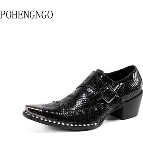 Fashion Genuine Leather Business Dress Shoes Men Italian Office Rivets Shoes Men Metal Buckle Wedding Party Formal Oxfords Shoes