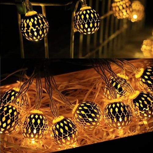 Solar String Lights Outdoor 20 LED Moroccan Gold Metal Ball Garden Fairy Lamp 2
