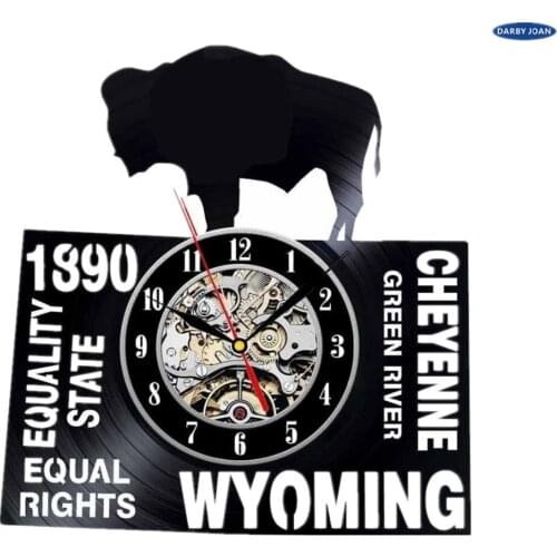 Wyoming Art USA States City Vinyl Record Clock Wall Decoration Modern Vintage Gift Room duvar saati