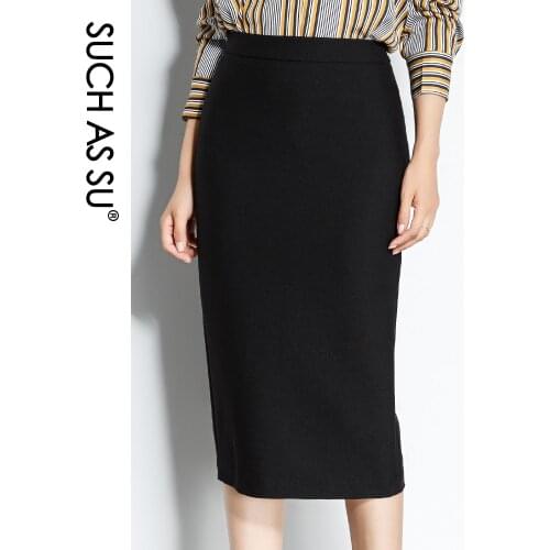 SUCH AS SU High Quality Womens Office Work Pencil Skirt High Waist Career Package Hip Skirts BlackSexy slim Hip S-3XL Plus Size