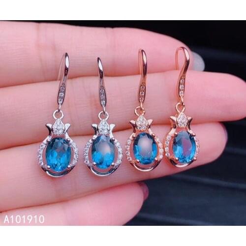 KJJEAXCMY boutique jewelry 925 sterling silver inlaid natural blue Topaz female models luxury earrings support detection fashion
