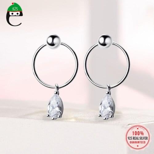ElfoPlataSi 925 Real Sterling Silver Jewelry Women Fashion Water Drop Round Stud Earring For Women Fashion Silver Jewelry XY686