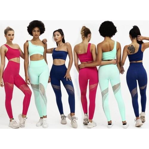Womens Sexy Yoga Set Solid Colour Gym Clothing Stretch Fitness Suit Breathable Bra Leggings Sportswear Workout Female 2020 New
