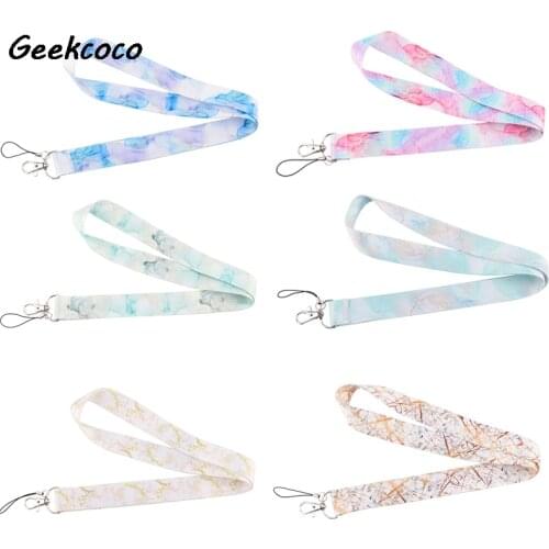 10pcs/lot J2603 Watercolor Marble texture Phone Lanyard Keychain Lanyards for keys Badge ID Fashion Neck Straps Accessories Gift