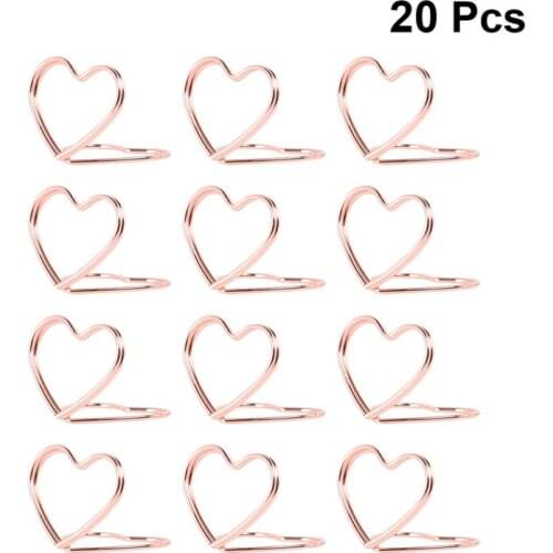 20PCS Metal Memo Holder Table Double Layer Heart Shape Placecard Holder Stand Wedding Banquet Double Heart Ring Message Holder