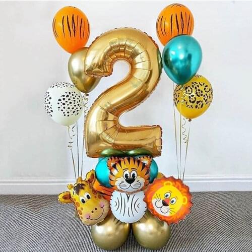 18pcs Jungle Animal Balloons Metallic Latex Helium Ballon 32inch Gold Number Globos Baby Shower Kids Birthday Party Decorations