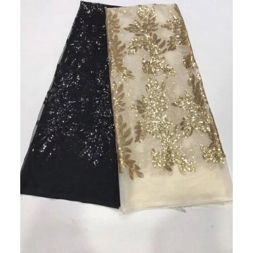 Glold And Black Colors African French Lace Fabric High Quality African Tulle Lace Fabric With Glitter Sequins Lace Fabric J17273