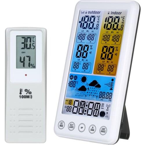 Wireless RCC Weather Station Weather Forecast Clock Color LCD Screen Outdoor Thermometer Hygrometer Multifunctional Barometer
