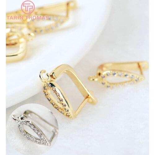 4PCS 11x12MM 24K Gold Color Brass with Zircon Earring Clasp Stud Earring High Quality DIY Jewelry Making Findings Accessories