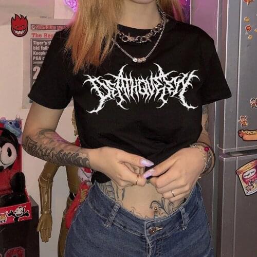 Summer gothic women T-shirt Harajuku Crop Tops letter short big size slim Ulzzang tops women clothing hip-hop streetwear tees