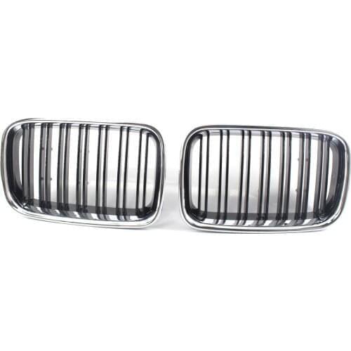 Left RIght Half Chrome Shiny Gloss Black Dual Line Grille Grill for BMW 3-Series E36 318i 325i 328i M3 1992-1996 Pre-facelift