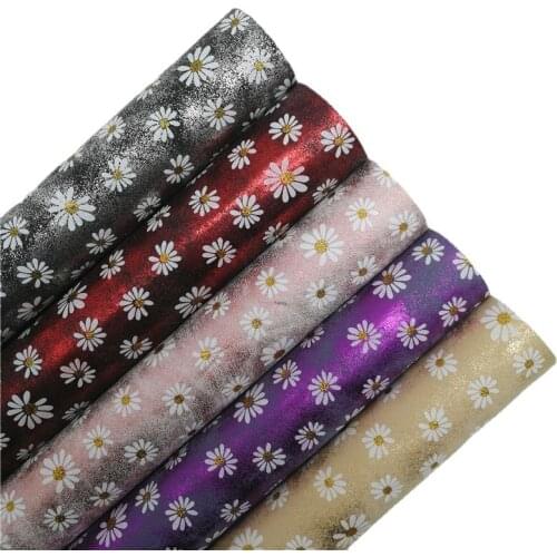 Daisy Printed Metallic Synthetic Faux Leather Fabric Sheets with Felt Backing Leather Vinyl For Bows Earrings Accessories T562A
